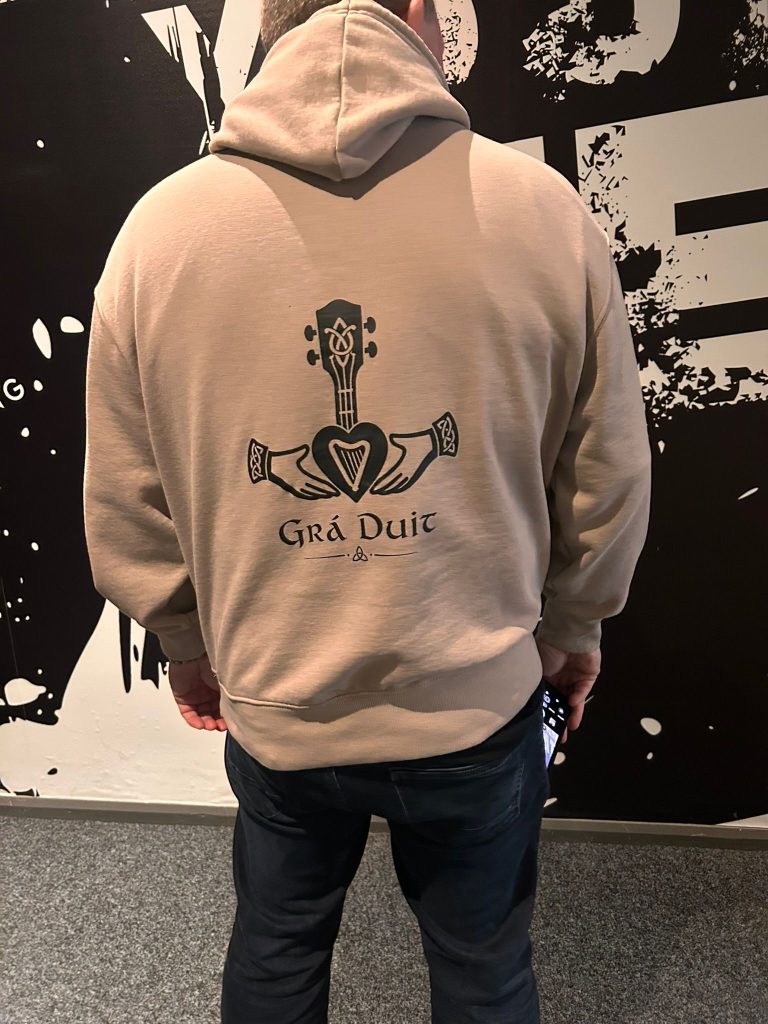 Gra Duit hoodie back logo product shot